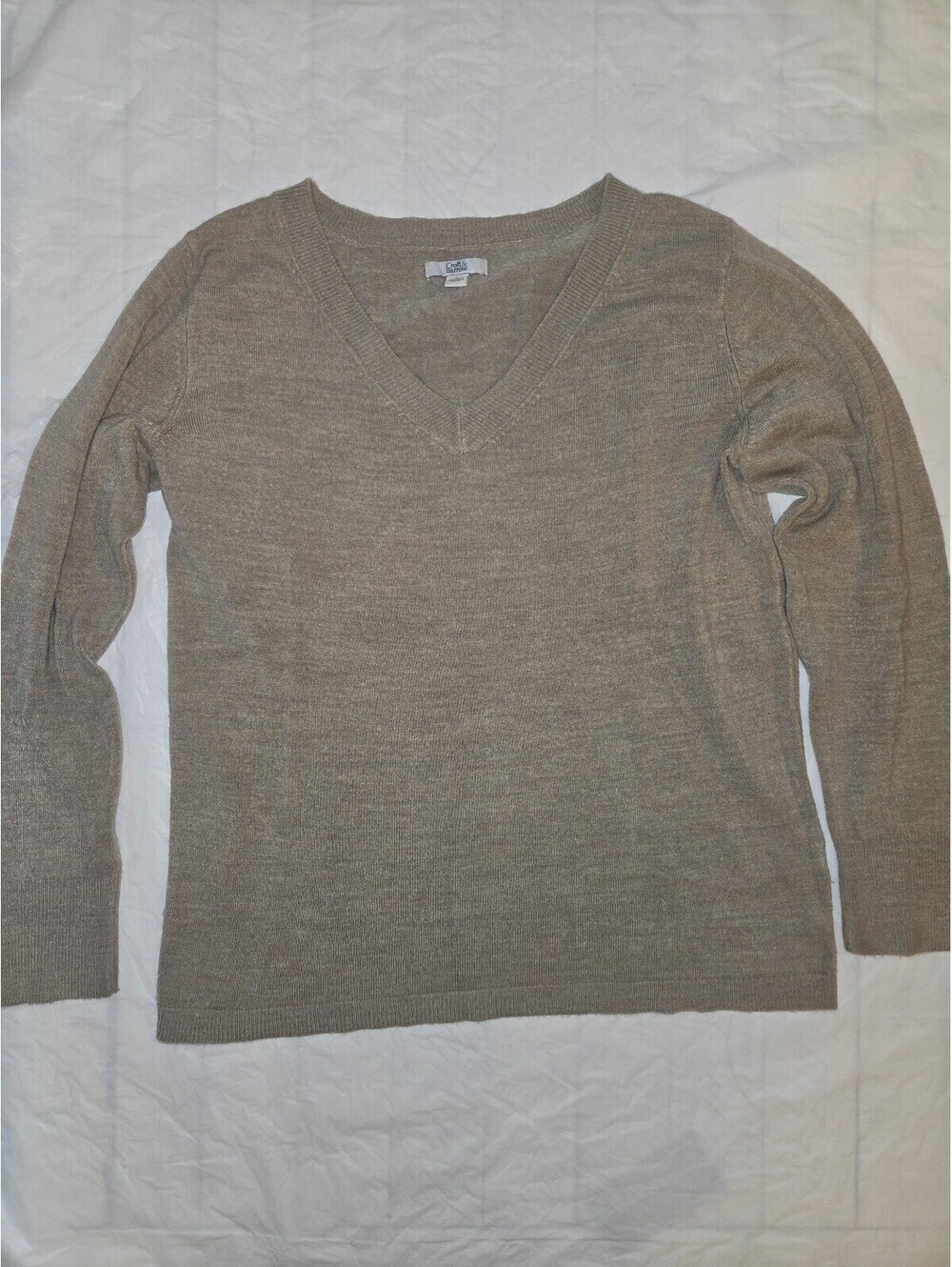 Croft & Barrow Women's L Tan V-Neck Lightweight Knit Sweater Long Sleeve Soft